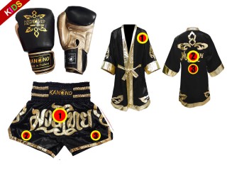 Kanong Custom Muay ThaiBundle  for Kids (7-13 years old) : Black Lai Thai